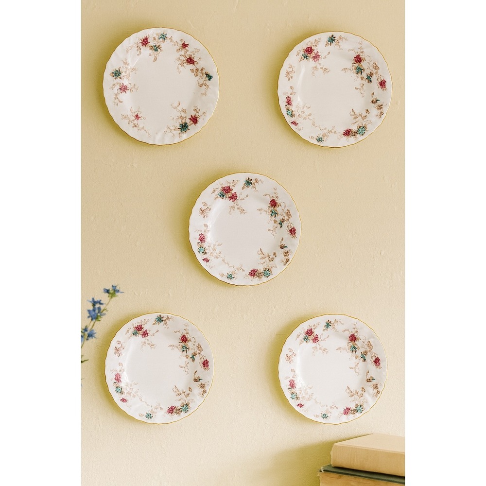 5 Vintage Minton Ancestral Gold Bread Butter Plate 6.25" Flower Floral England